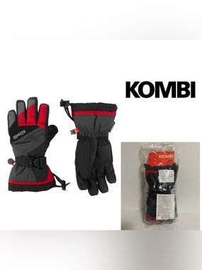 🆕KOMBI - XS - NWT - BLACK GREY RED - KIDS / YOUTH JUNIOR GLOVES